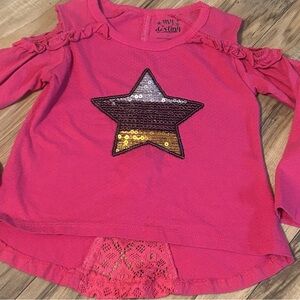 My Destiny‎ Girls Pink Sequin Star Cold Shoulder Long Sleeve Top Size 4
